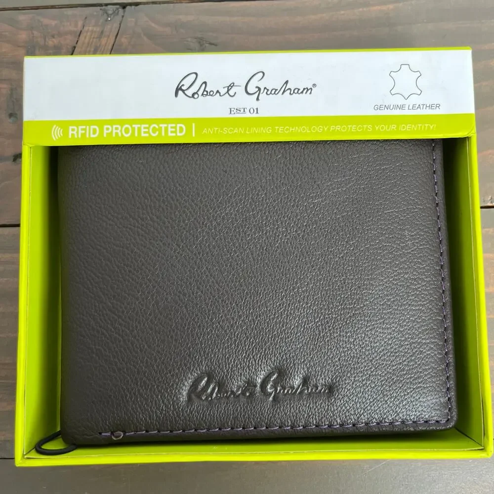 Robert Graham NIB Mens Namea I Brown Leather Bifold Wallet RFID Blocking Gift